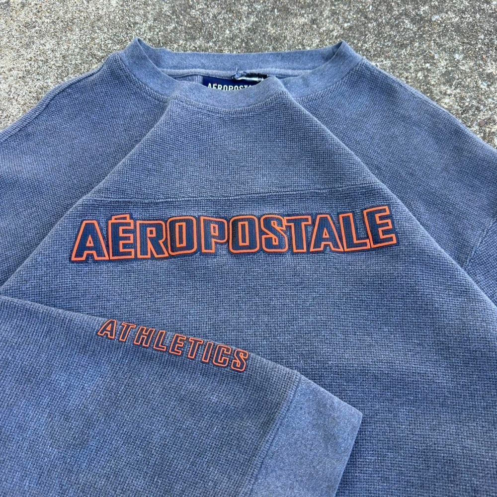 Vintage Y2K Aeropostale Athletics Thermal Sweatshirt Blue XL (g4b)